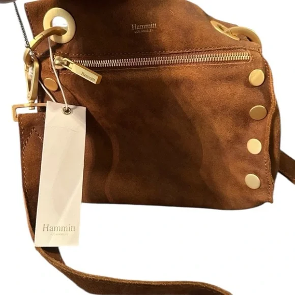 Hammitt Small Tony Brown Suede Crossbody Bag with Brushed Gold Accents - Picture 4 of 4